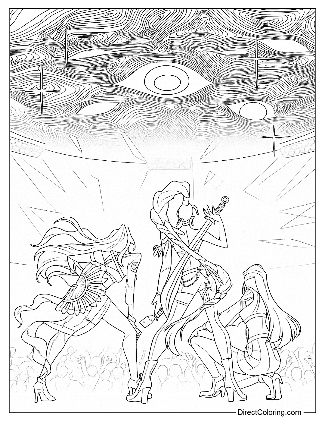 The Girls of Huntrix Coloring Page Free